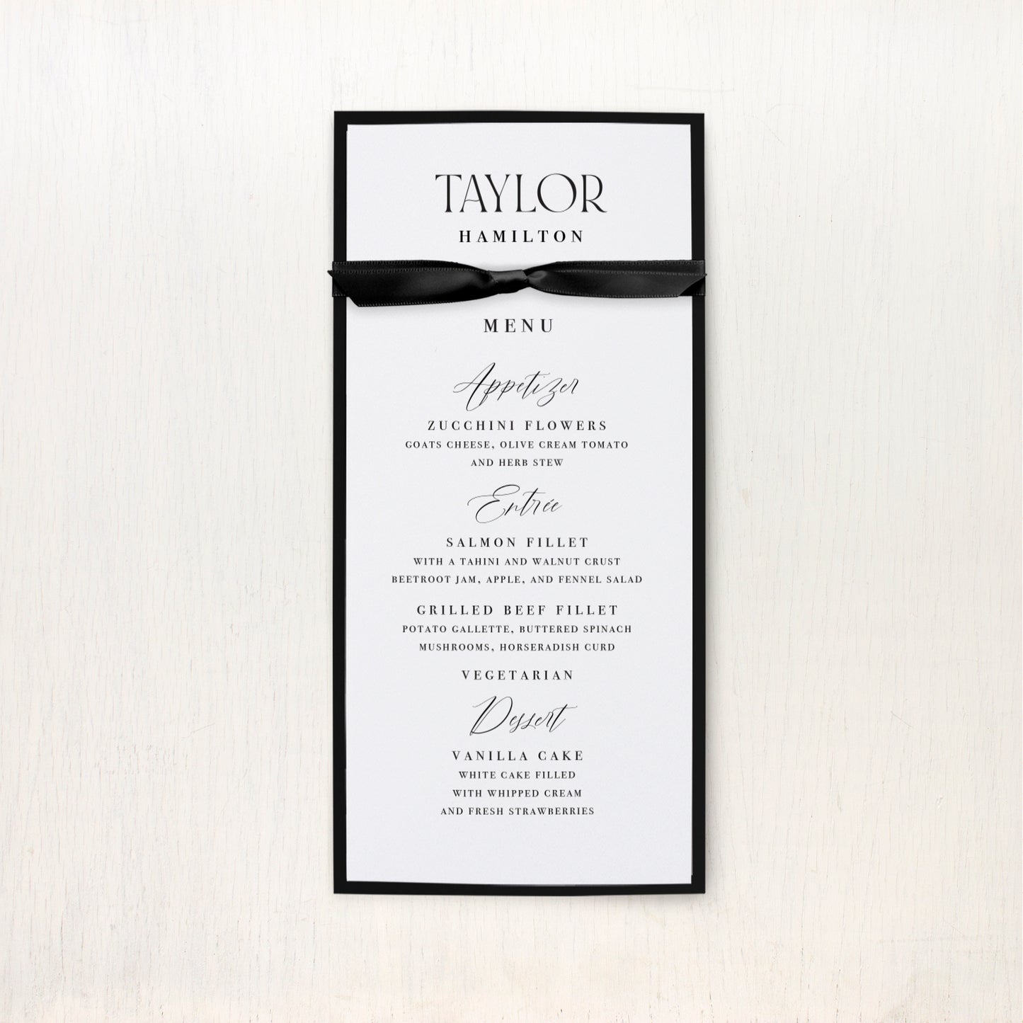 Luxe Black & White Flat Menu Cards