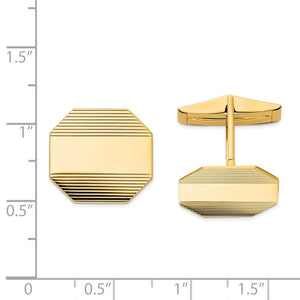 14K Yellow Gold Rectangular Octagon Striped Cuff Links, 17 x 16mm