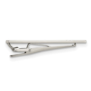 Stainless Steel & CZ Polished Grooved Tie Bar Clip, 7 x 60mm