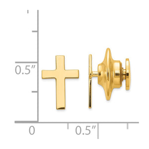 14K Yellow Gold Small Cross Lapel or Tie Pin, 8 x 11mm