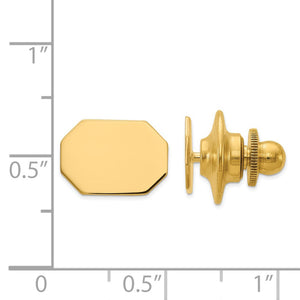 14K Yellow Gold Engravable Rectangular Octagon Lapel or Tie Pin 12x9mm