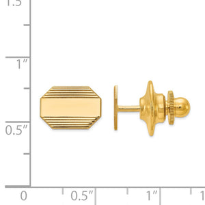 14K Yellow Gold Rectangular Octagon Striped Lapel or Tie Pin, 13 x 9mm