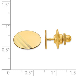14K Yellow Gold Diagonal Striped Oval Lapel or Tie Pin, 16 x 11mm