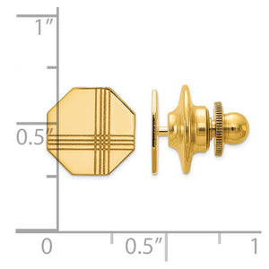14K Yellow Gold Small Striped Octagon Lapel or Tie Pin, 10mm