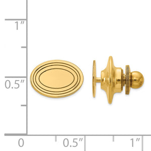 14K Yellow Gold Small Grooved Oval Lapel or Tie Pin, 12 x 8mm
