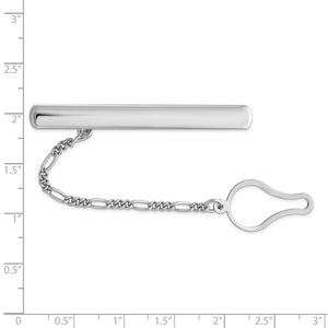 Rhodium Plated Sterling Silver Polished Button Chain Tie Bar