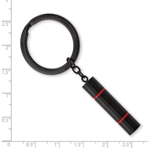 Black Plated Stainless Steel & Red Enamel Cylinder Key Chain