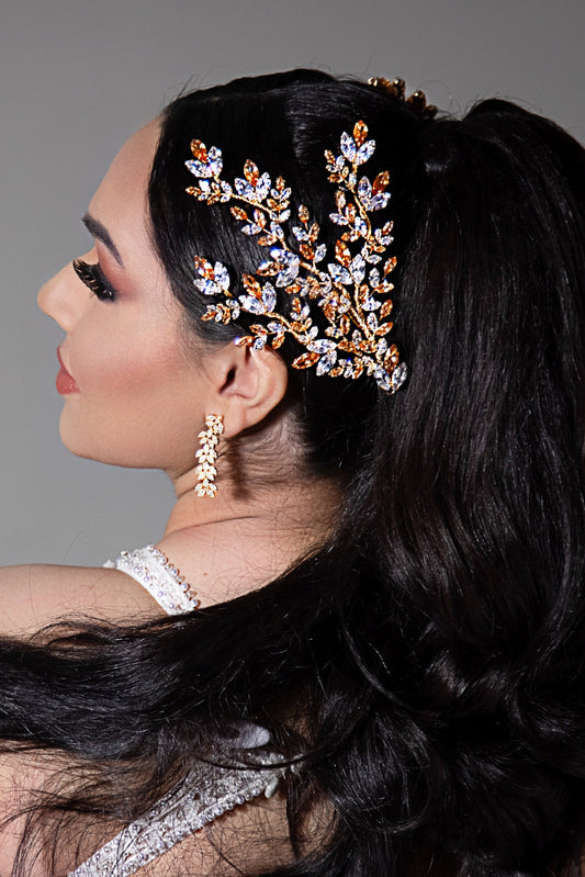 Mischa Swarovski Bridal Headpiece, Gold With Gold Crystals