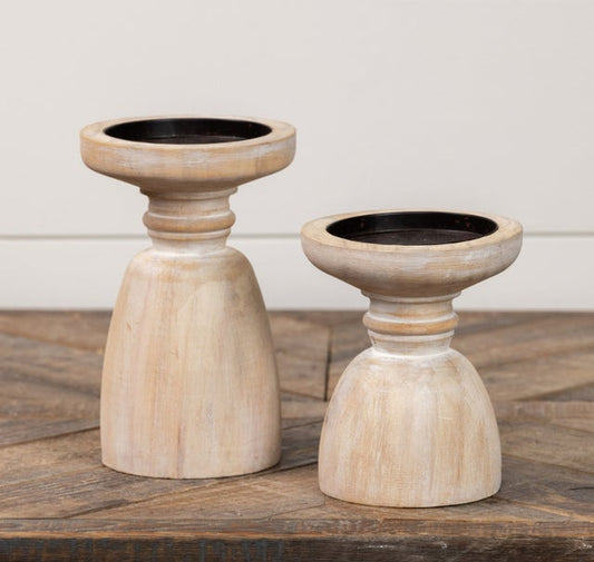 Natural Wood Candle Holder - Large