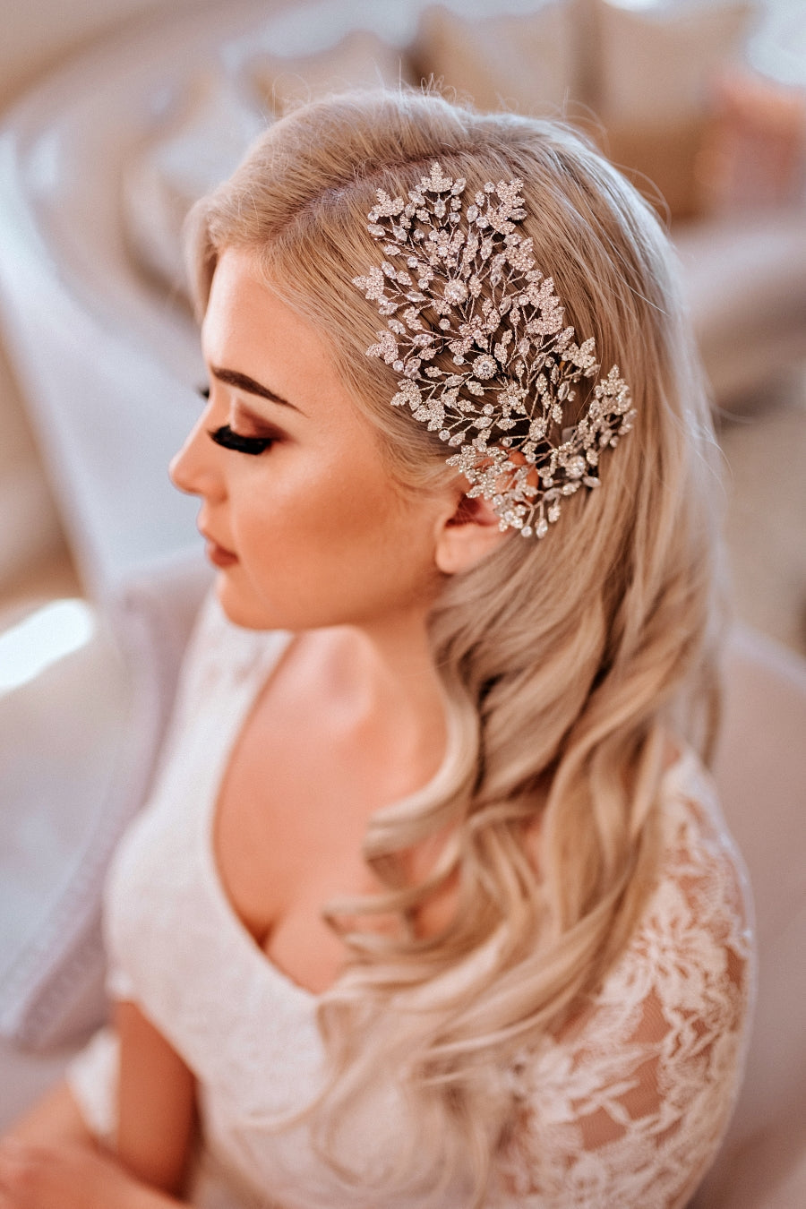 Maeve Swarovski Bridal Hair Wing Headpiece, Wedding Headpiece