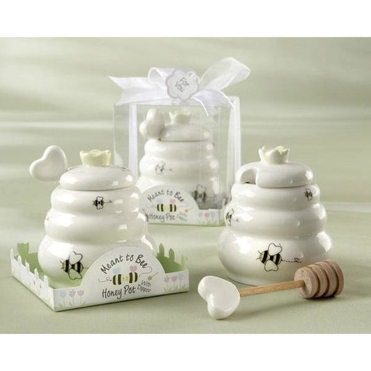 "Meant to Bee" Ceramic Honey Pot with Wooden Dipper