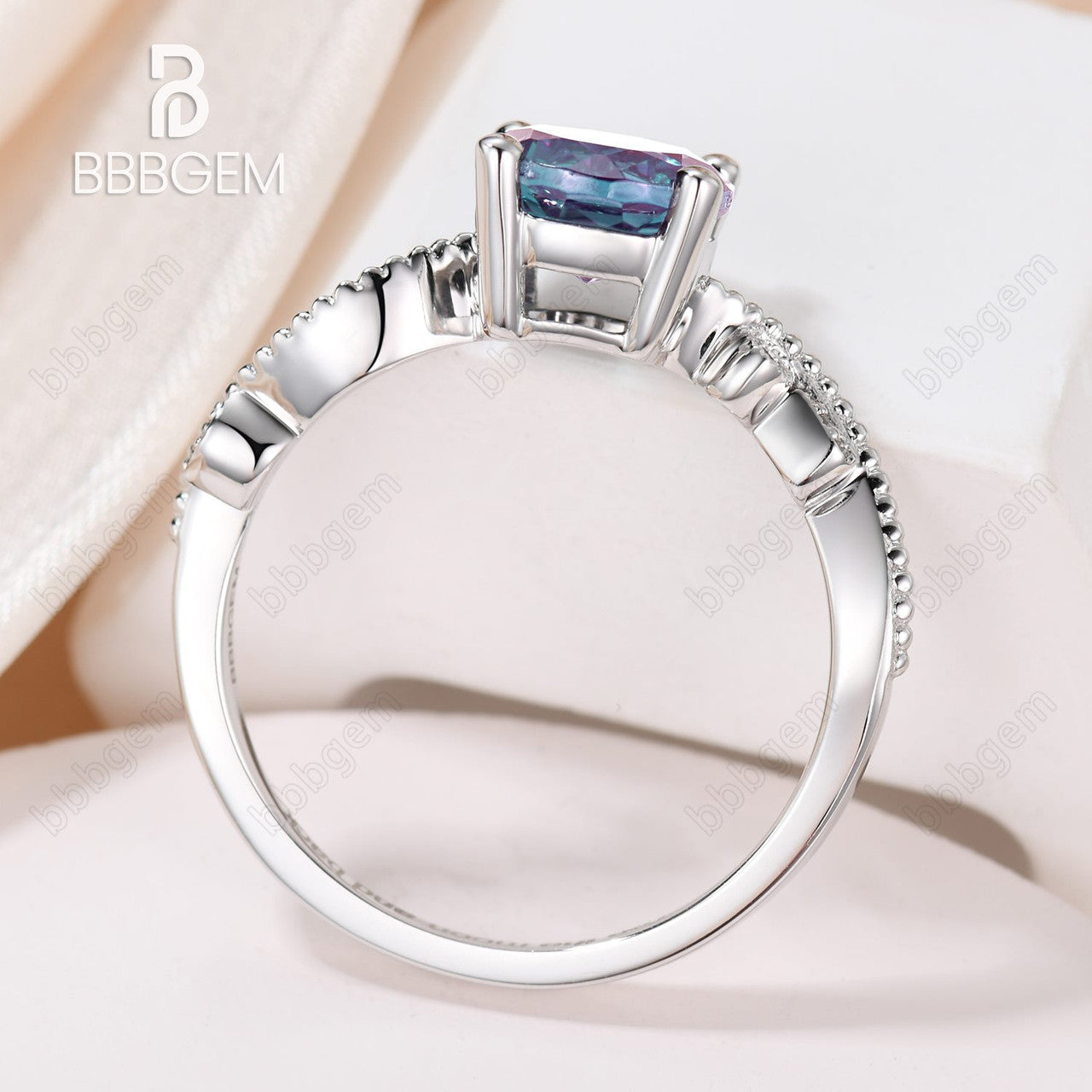 4 Prong Milgrain Round Alexandrite Engagement Ring Classic 1.2 Carat