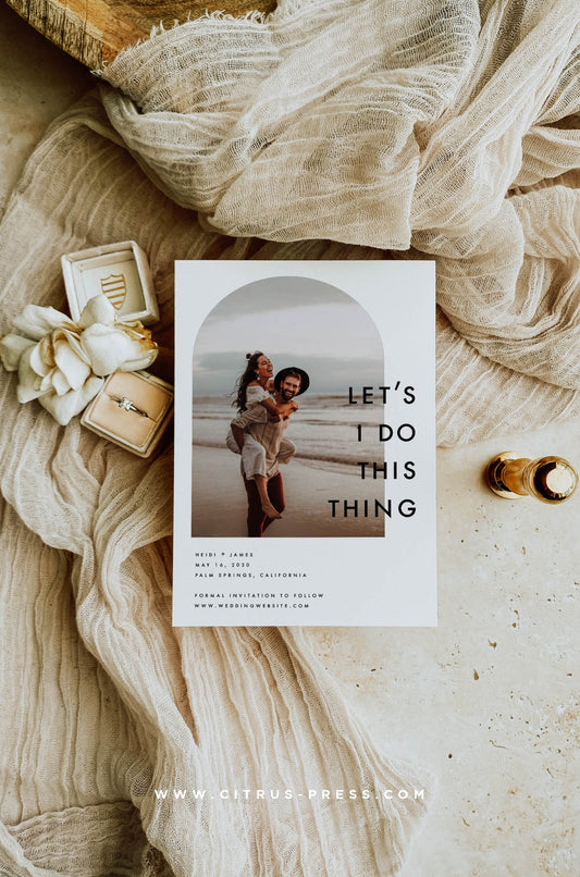 Minimal Arch Photo Wedding Invitation | Save The Date | Printable Diy Template