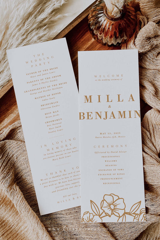 Minimal Wedding Ceremony Program With Floral Line Art | Milla