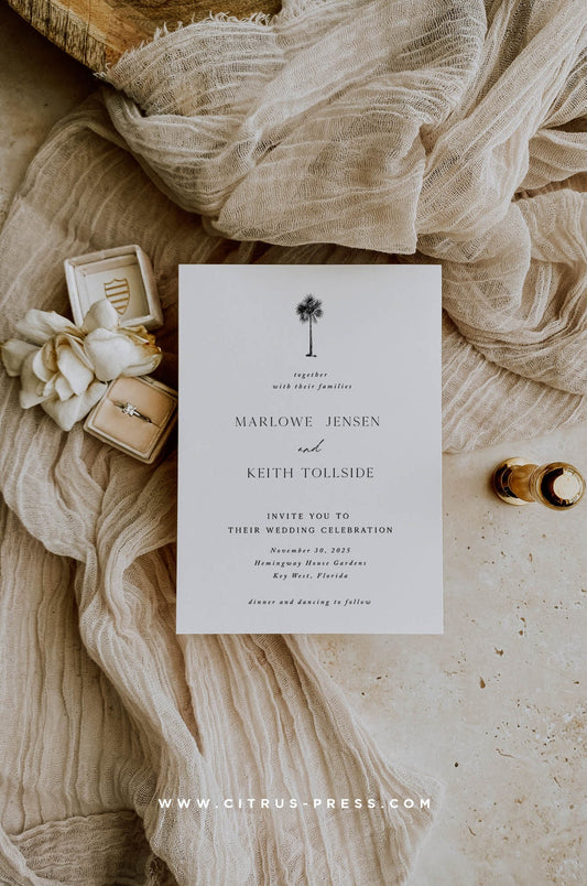 Minimal Palm Tree Tropical Wedding Invitation | Printable Template