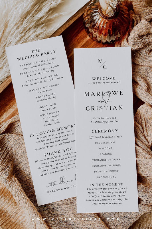 Elegant Wedding Ceremony Program | Elena