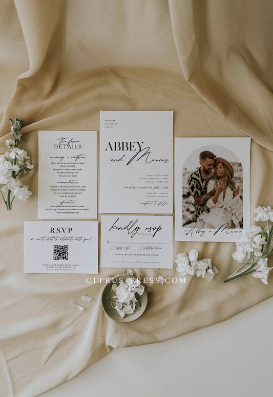 Minimalist Wedding Invitation Suite | Printable Template