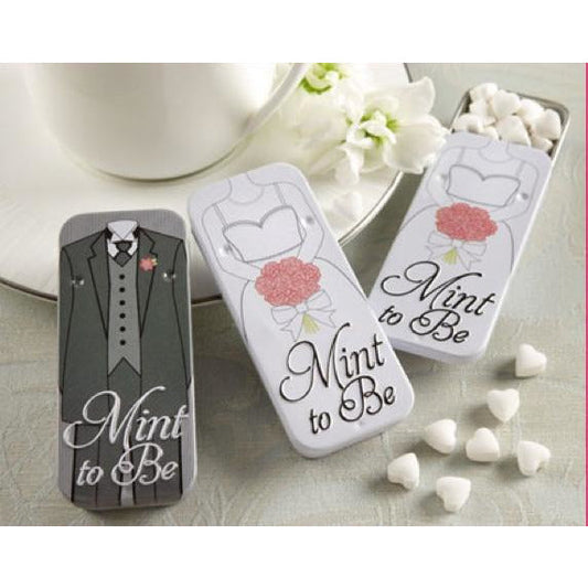 'Mint to Be' Bride and Groom Slide Mint Tins with Heart Mints