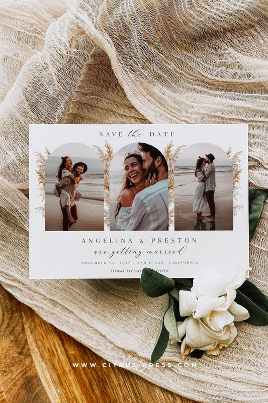 Minimal Arch Frame Photo Wedding Invitation | Save The Date | Printable Diy Template