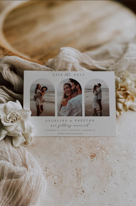 Minimal Arch Frame Photo Wedding Invitation | Save The Date | Printable Diy Template