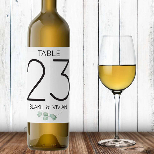 Mod Eucalyptus Wedding Table Number Wine Labels