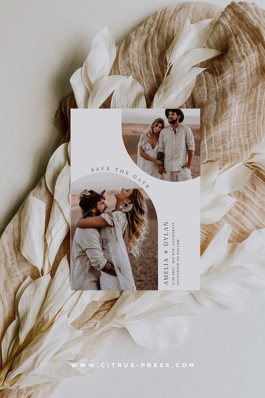 Double Arch Photo Save The Date Wedding Invitation, Printable Diy Template