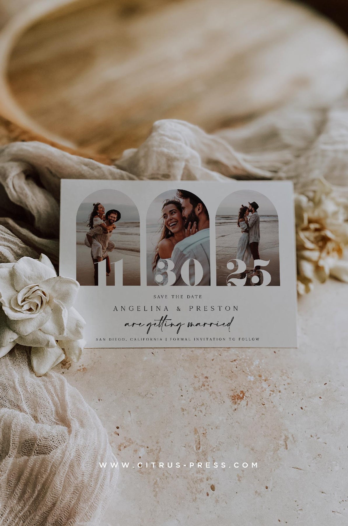 Arch Curve Photo Wedding Invitation Save The Date Card, Printable Diy Template