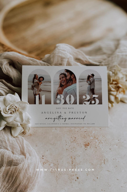 Arch Curve Photo Wedding Invitation Save The Date Card, Printable Diy Template