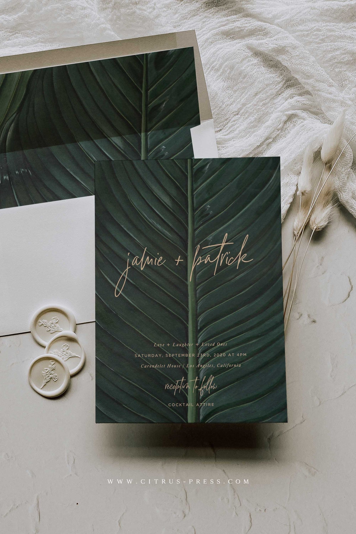 Modern Palm Leaf Wedding Invitation | Jamie
