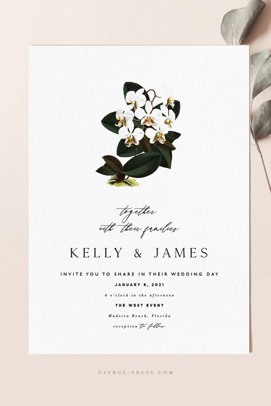 Botanical White Orchid Wedding Invitation | Kelly