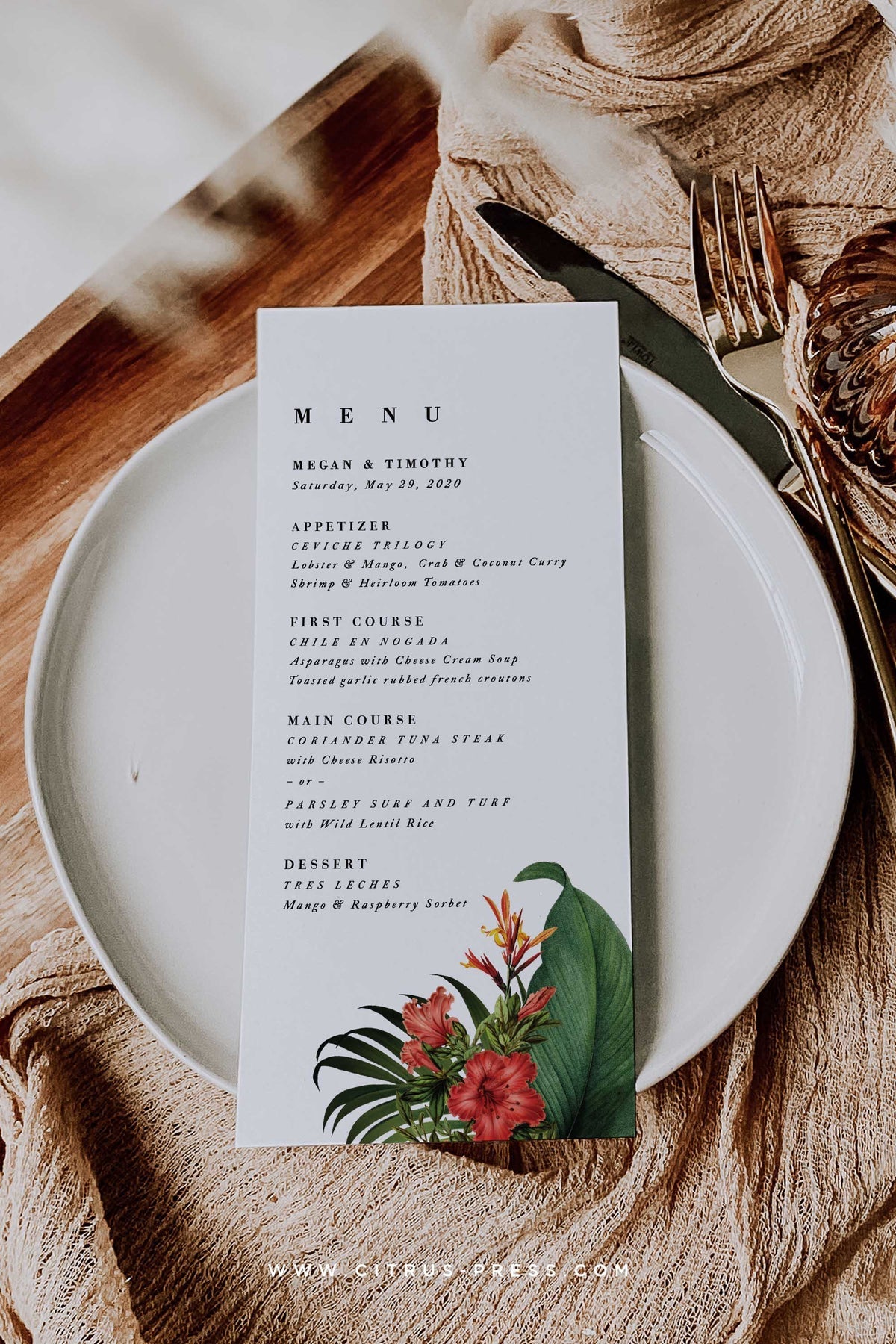 Minimal Wedding Reception Menu | Milla