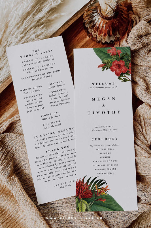Tropical Wedding Ceremony Program | Megan