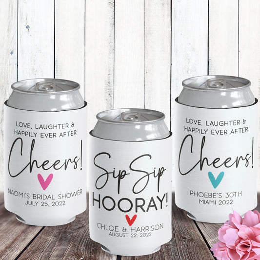 Modern Heart Wedding Can Coolers