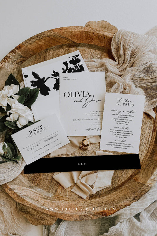 Black And White Wedding Invitation Suite | Printable Template
