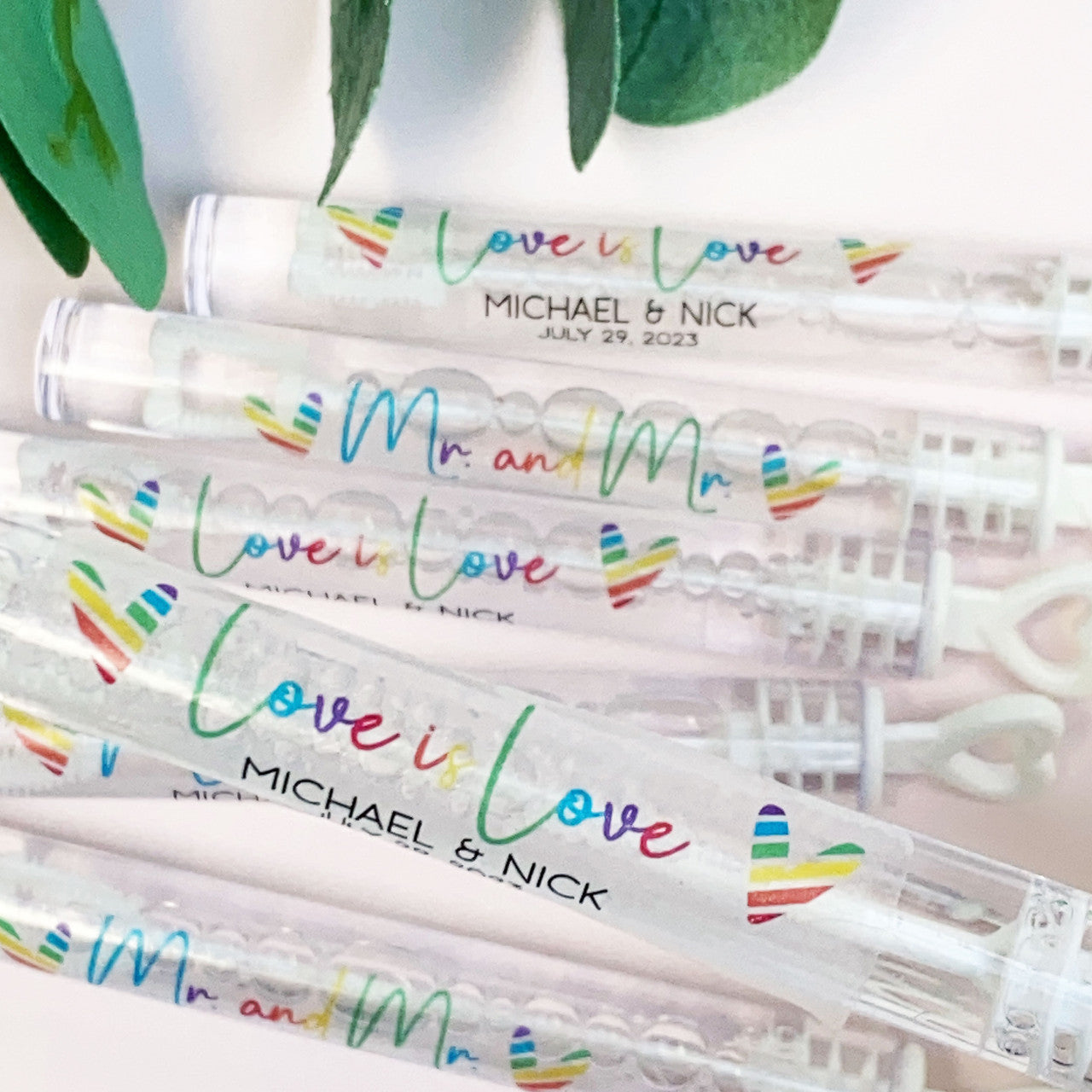 Rainbow Heart Wedding Bubble Labels