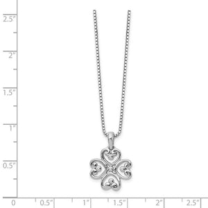 4 Heart Diamond Clover Necklace in Rhodium Plated Silver, 18-20 Inch