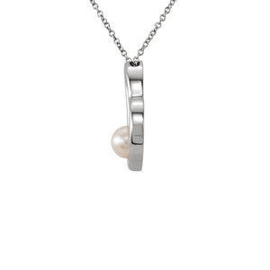 Freshwater Cultured Pearl Heart Necklace in 14k White Gold, 18 Inch