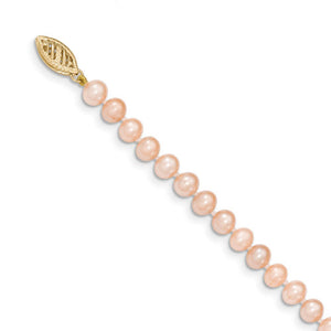 5-6mm, Pink FW Cultured Pearl & 14k Yellow Gold Clasp Necklace