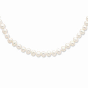 5-6mm, White FW Cultured Pearl & Sterling Silver Clasp Necklace