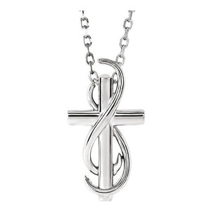 14k White, Yellow or Rose Gold Infinity Cross Necklace, 16-18 Inch