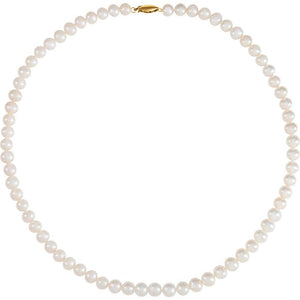 6.5-7.0mm, White FW Cultured Pearl & 14k Yellow Gold Necklace, 18 Inch