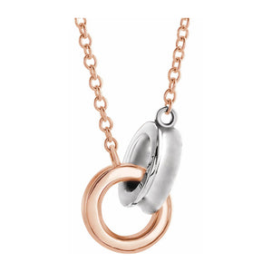 14K Single/Solid or Two Tone Gold Interlocking Circle Necklace, 18 In