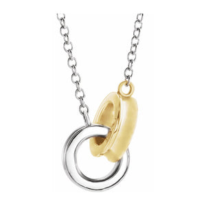 14K Single/Solid or Two Tone Gold Interlocking Circle Necklace, 18 In