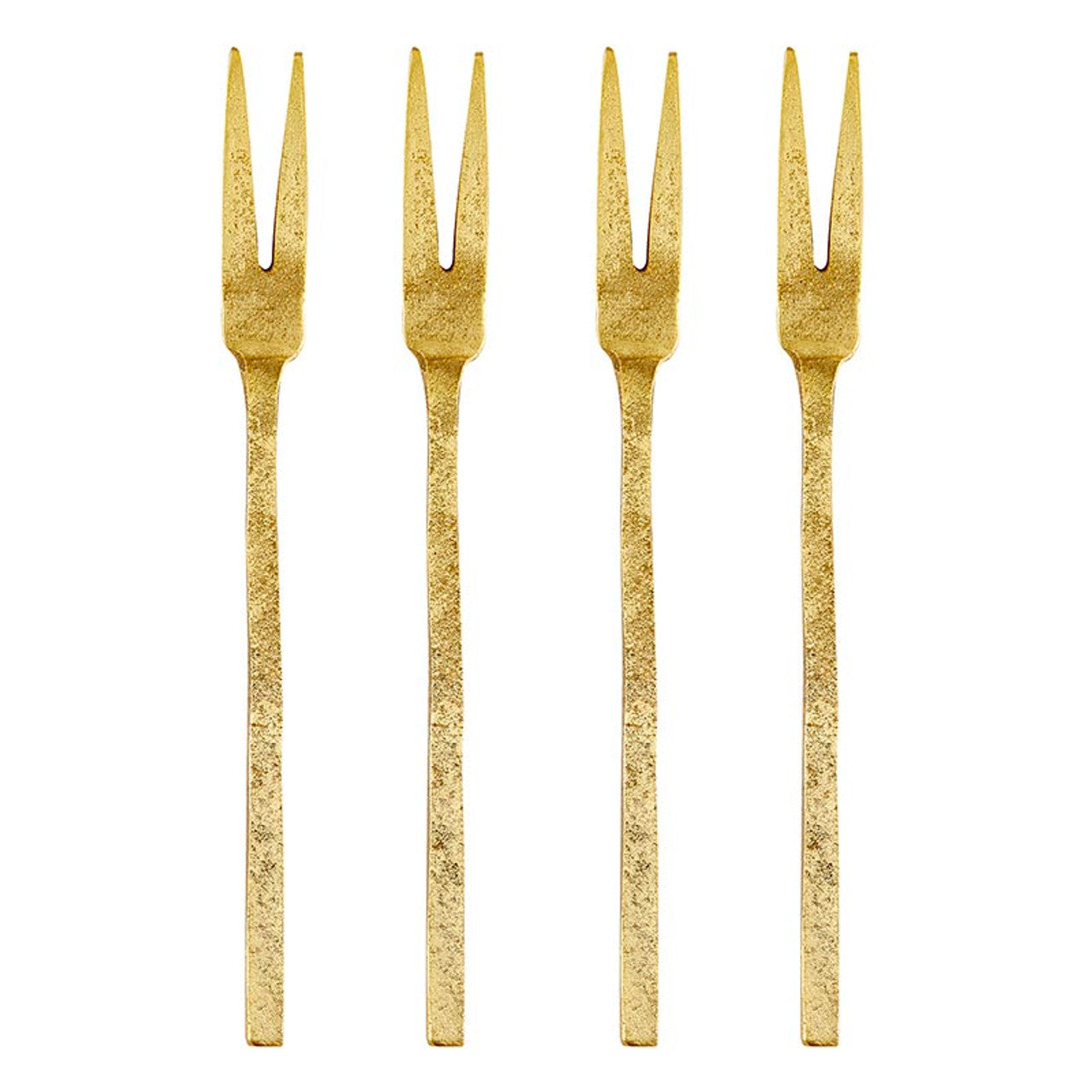 Hammered Gold Appetizer Forks - Set of 4