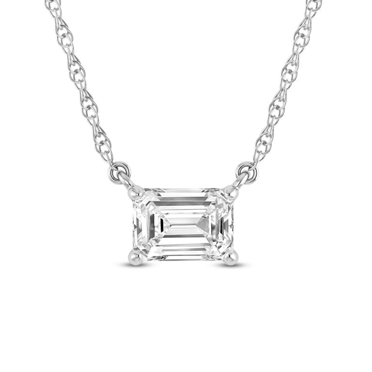 East West Emerald Cut Floating Lab Diamond Solitaire Necklace
