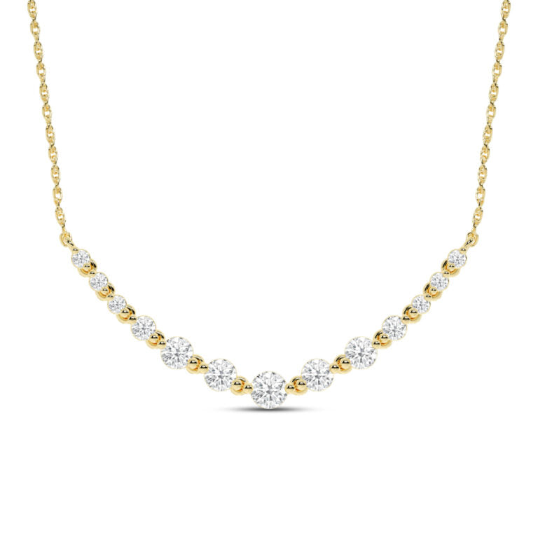 Graduating Curved Yellow Gold Lab Grown Diamond Bar Necklace