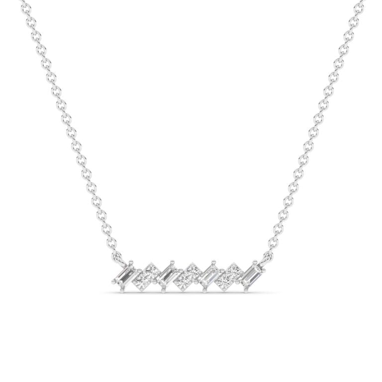 Mosaic Sterling Silver Lab Diamond Bar Necklace