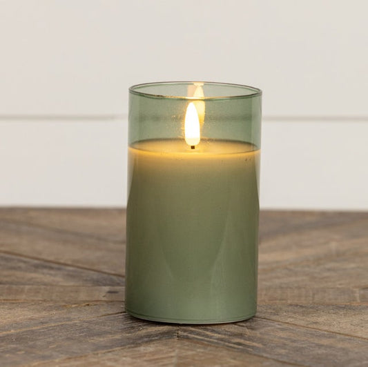 5" Glass Timer Candle -Green
