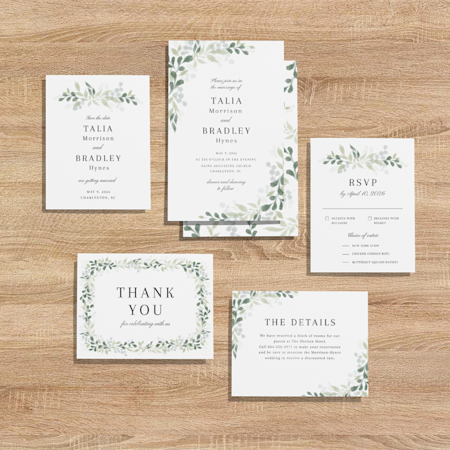 Watercolor Leaves Wedding Suite