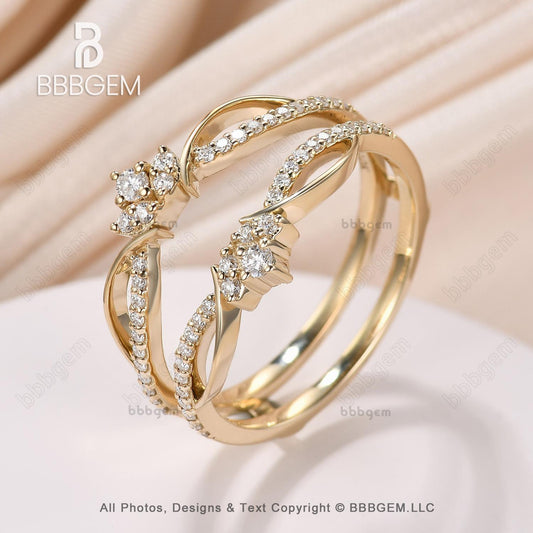 Diamond Vintage-Style Contour Enhancer Wedding Band Chevron Gold Ring for Women